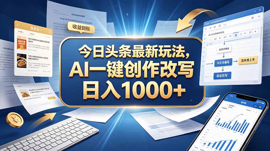 今日头条最新玩法,AI 一键创作改写,简单易上手,轻松日入 1000 +-迦哆网创社