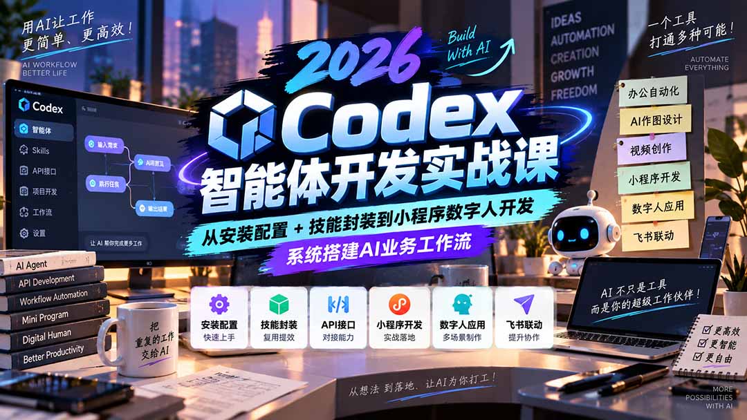 2026Codex智能体开发实战课：从安装配置+技能封装到小程序数字人开发，系统搭建AI业务工作流-迦哆网创社