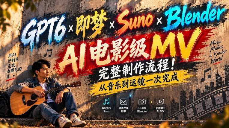 GPT6×即梦×Suno×Blender|AI电影级MV完整制作流程!从音乐到运镜一次完成!-迦哆网创社
