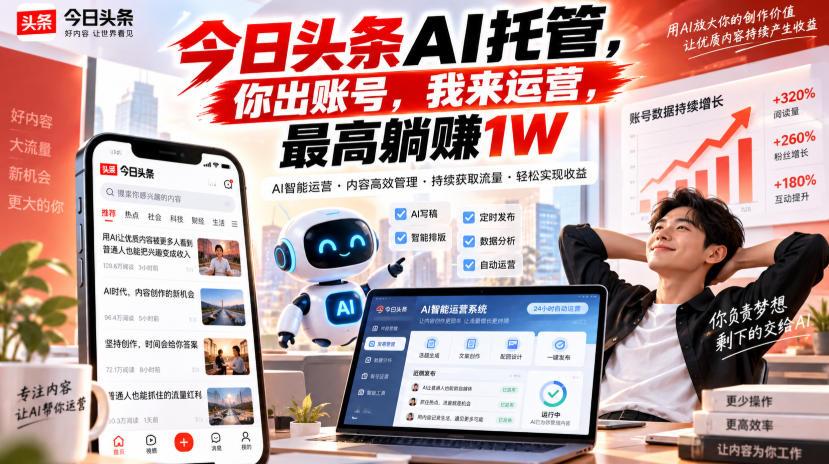今日头条AI托管,你出账号,我来运营,最高躺賺1W【揭秘】-迦哆网创社