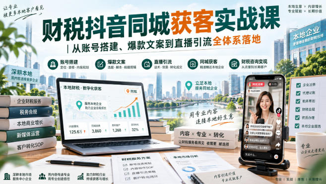 财税抖音同城获客实战课|从账号搭建、爆款文案到直播引流全体系落地-迦哆网创社