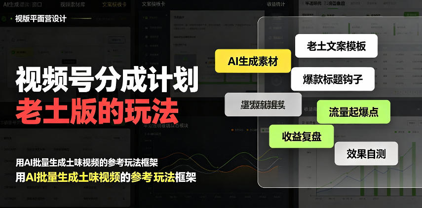 视频号分成计划老土版的玩法,流量爆炸,每天收益300+,纯靠AI生成,越土的玩法,越高级-迦哆网创社