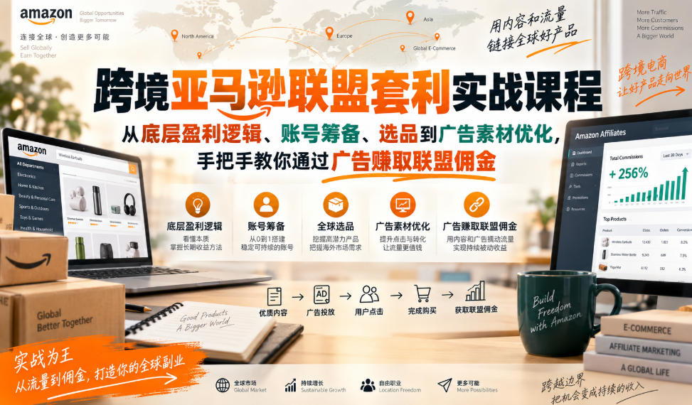 跨境亚马逊联盟套利实战课程,从底层盈利逻辑、账号筹备、选品到广告素材优化,手把手教你通过广告賺取联盟佣金-迦哆网创社