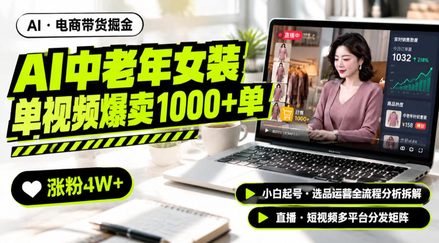 AI中老年服装带货赛道新玩法,一个视频卖出1000多单涨粉4W+,小白起号选品运营全流程分析拆解-迦哆网创社