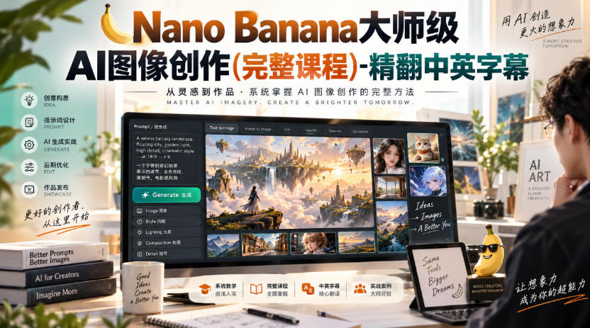 【无水印】Nano Banana大师级AI图像创作(完整课程)-精翻中英字幕-迦哆网创社