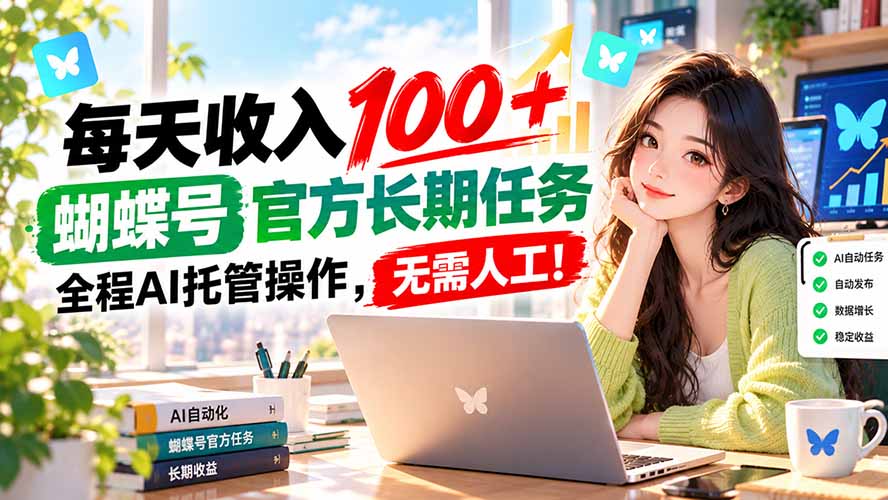 每天收入100＋， 蝴蝶号官方长期任务， 全程ai托管操作，无需人工！-迦哆网创社