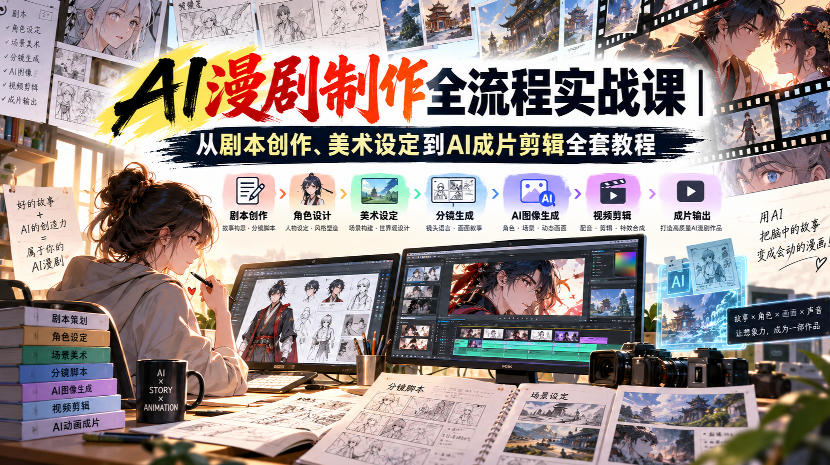 AI漫剧制作全流程实战课｜从剧本创作、美术设定到AI成片剪辑全套教程​-迦哆网创社