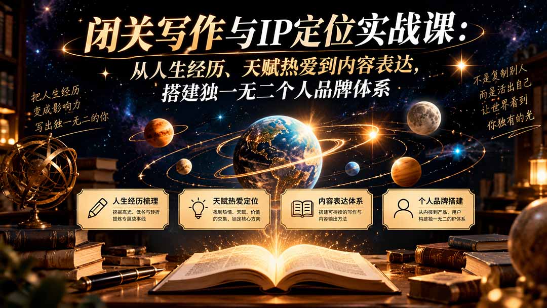 闭关写作与IP定位实战课：从人生经历、天赋热爱到内容表达，搭建独一无二个人品牌体系-迦哆网创社