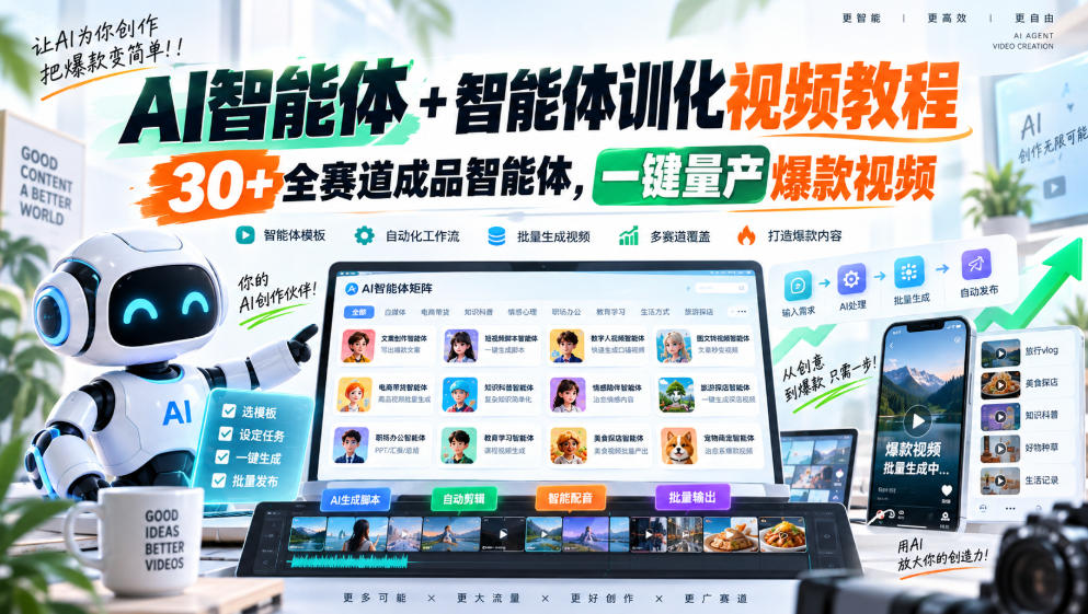 【无水印】AI智能体+智能体训化视频教程,30+全赛道成品智能体,一键量产爆款视频【更新】-迦哆网创社