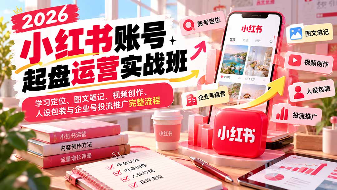 2026小红书账号起盘运营实战班:学习定位、图文笔记、视频创作、人设包装与企业号投流推广完整流程-迦哆网创社