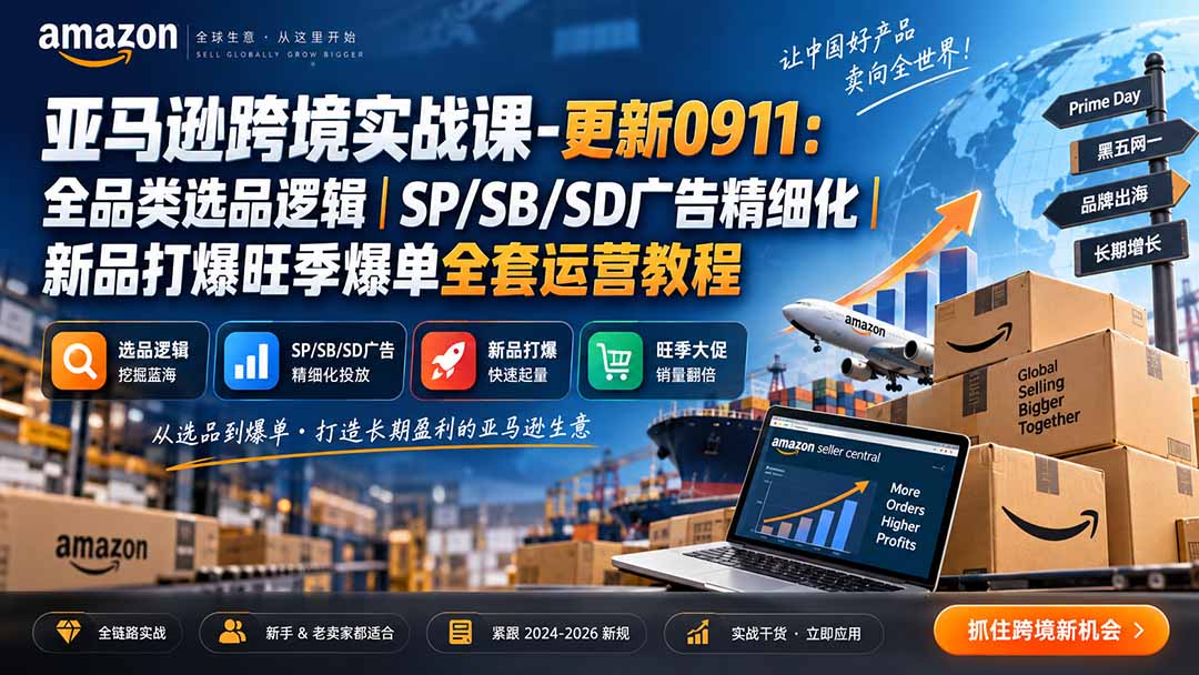 skyla亚马逊跨境实战课-更新0927：全品类选品逻辑｜SP/SB/SD广告精细化｜新品打爆旺季爆单全套运营教程-迦哆网创社