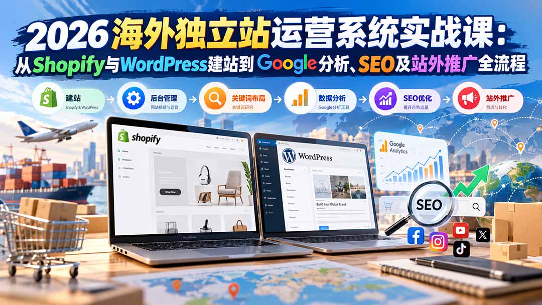 2026海外独立站运营系统实战课：从Shopify与WordPress建站到Google分析、SEO及站外推广全流程-迦哆网创社