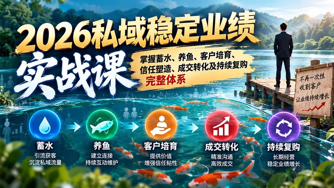 2026私域稳定业绩实战课：掌握蓄水、养鱼、客户培育、信任塑造、成交转化及持续复购完整体系-迦哆网创社