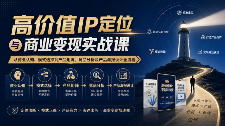 【无水印】高价值IP定位与商业变现实战课，从商业认知、模式选择到产品矩阵、竞品分析及产品海报设计全流程-迦哆网创社