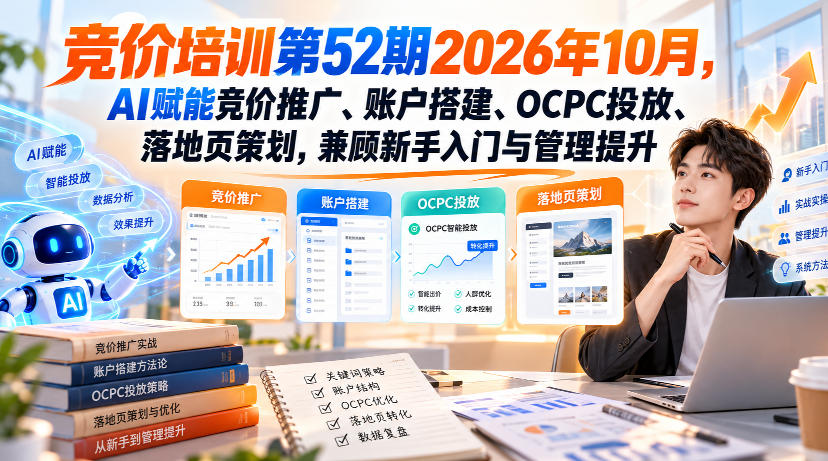 【无水印】竞价培训第52期2026年10月，AI赋能竞价推广、账户搭建、OCPC投放、落地页策划，兼顾新手入门与管理提升-迦哆网创社