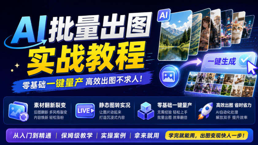 AI批量出图实战教程,素材翻新裂变,静态图转实况,零基础一键量产-迦哆网创社