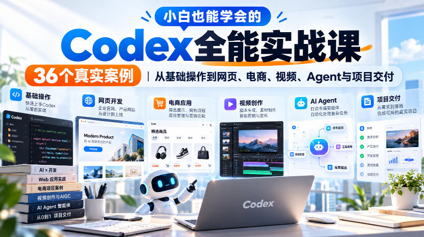 小白也能学会的Codex全能实战课｜36个真实案例，从基础操作到网页、电商、视频、Agent与项目交付-迦哆网创社