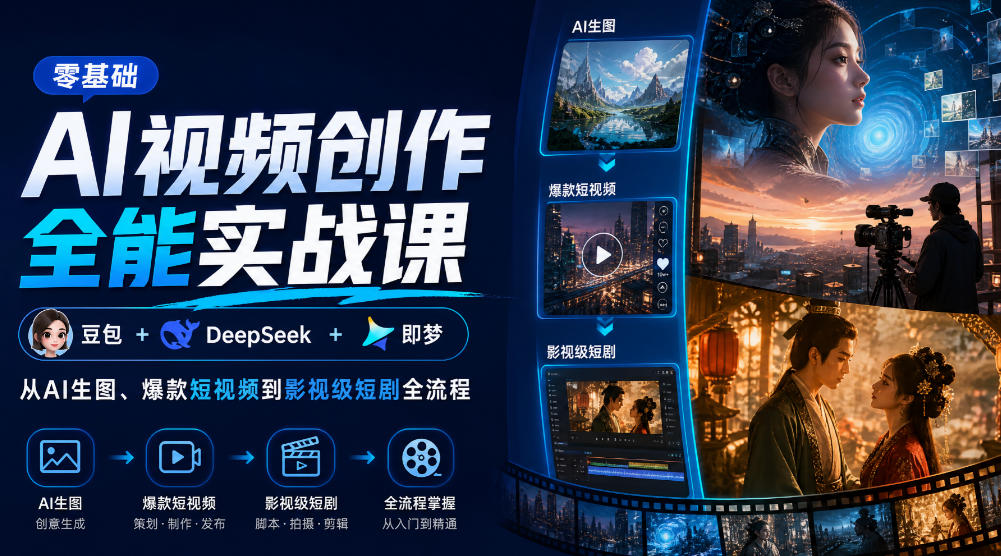 零基础AI视频创作全能实战课｜豆包+DeepSeek+即梦，从AI生图、爆款短视频到影视级短剧全流程-迦哆网创社