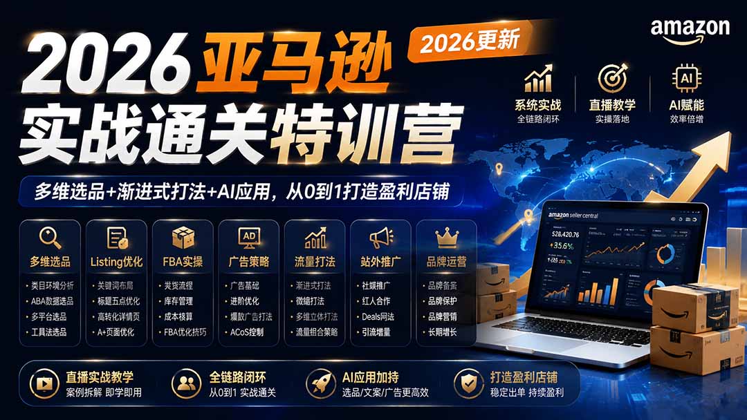 2026亚马逊实战通关特训营-更新1001，多维选品+渐进式打法+AI应用，从0到1打造盈利店铺-迦哆网创社