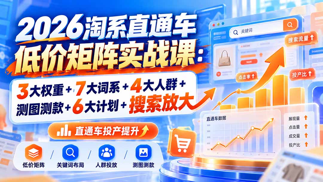 2026淘系直通车低价矩阵实战课：3大权重+7大词系+4大人群+测图测款+6大计划+搜索放大-迦哆网创社