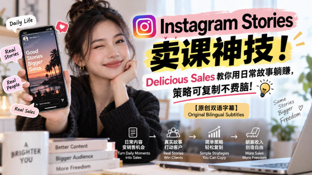 Instagram Stories卖课神技！Delicious Sales教你用日常故事躺賺，策略可复制不费脑！【原创双语字幕】-迦哆网创社