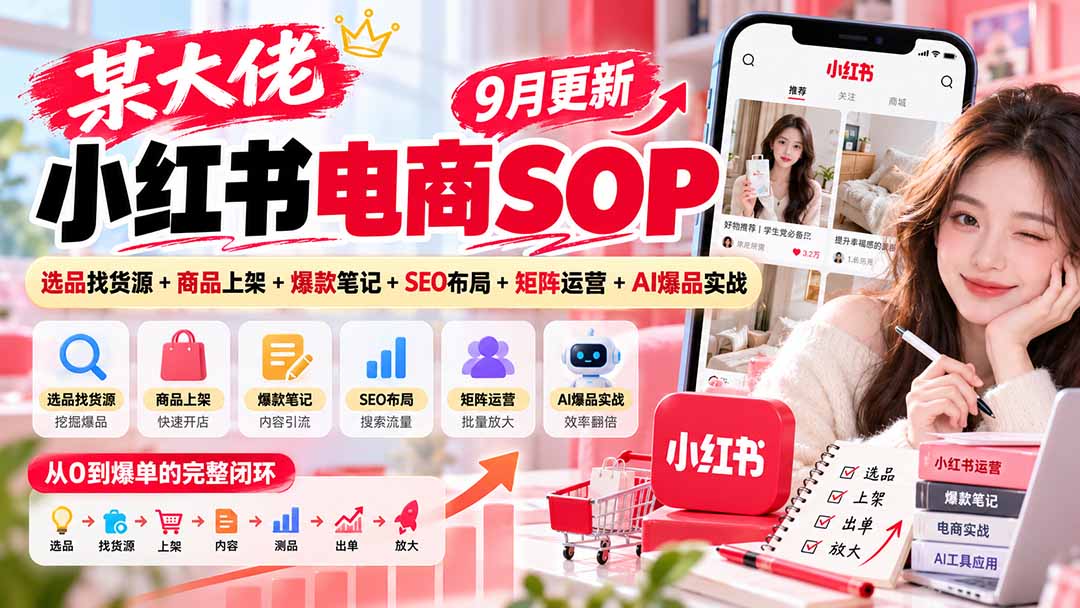 某大佬小红书电商SOP|9月更新:选品找货源+商品上架+爆款笔记+SEO布局+矩阵运营+AI爆品实战-迦哆网创社