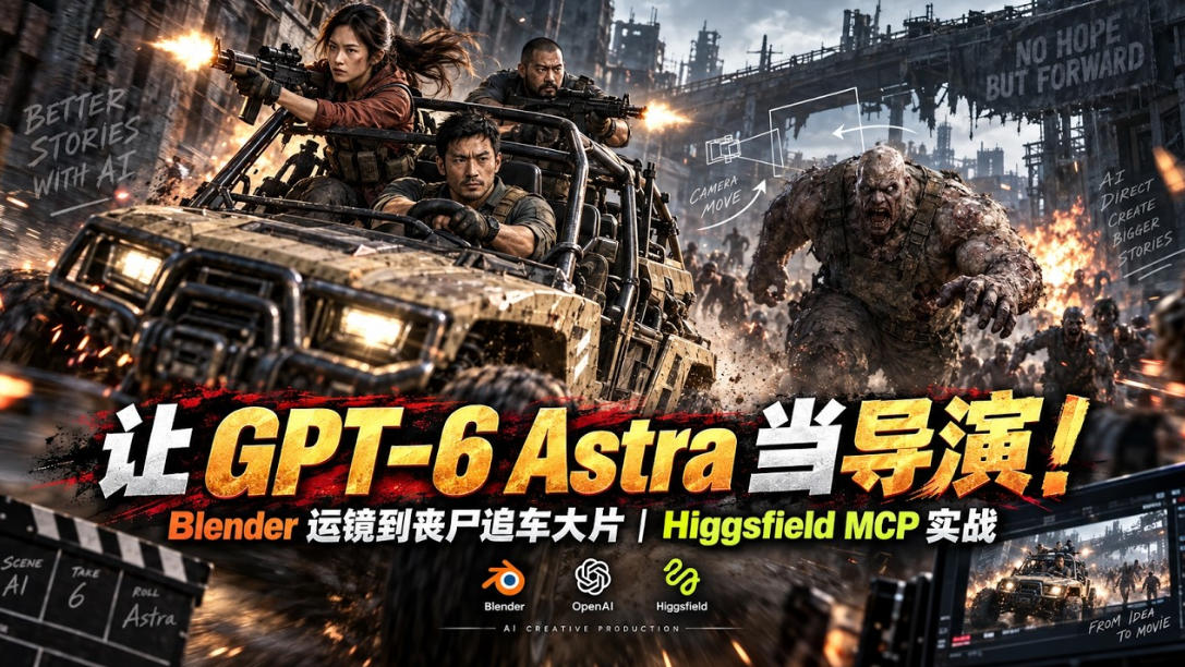 让GPT-6 Astra当导演！Blender运镜到丧尸追车大片｜Higgsfield MCP实战-迦哆网创社