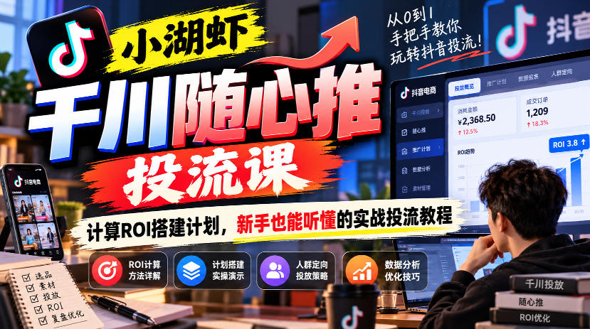 小湖虾千川随心推投流课，计算ROI搭建计划，新手也能听懂的实战投流教程-迦哆网创社