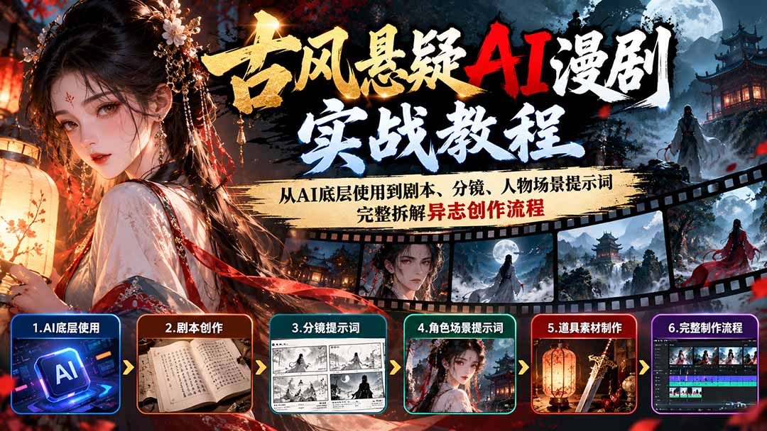 古风悬疑AI漫剧实战教程:从AI底层使用到剧本、分镜、人物场景提示词,完整拆解异志创作流程-迦哆网创社