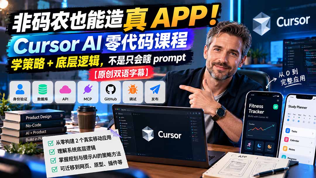 非码农也能造真 APP!Cursor AI 零代码课程:学策略 + 底层逻辑,不是只会瞎 prompt【原创双语字幕】-迦哆网创社