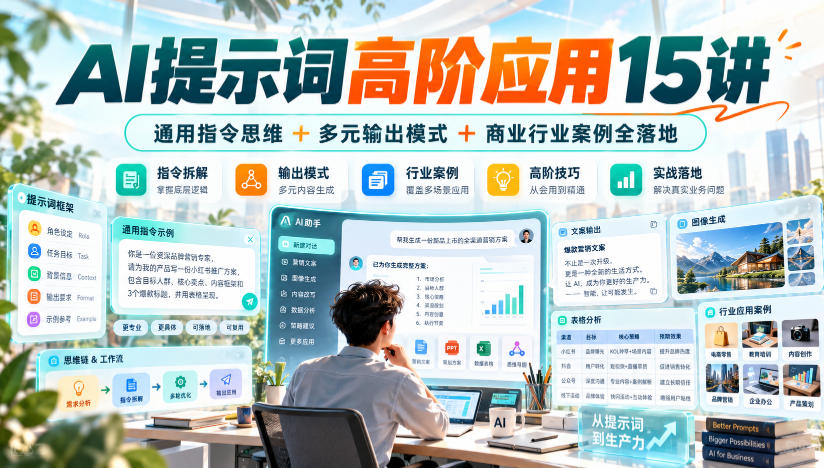 AI提示词高阶应用15讲|通用指令思维+多元输出模式+商业行业案例全落地-迦哆网创社