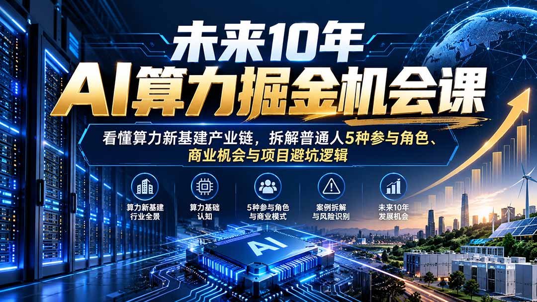 未来10年AI算力掘金机会课:看懂算力新基建产业链,拆解普通人5种参与角色、商业机会与项目避坑逻辑-迦哆网创社