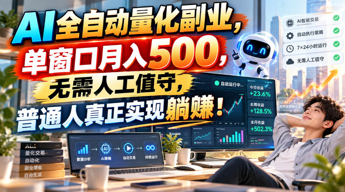 AI全自动量化副业,单窗口月入500,无需人工值守,普通人真正实现躺賺!-迦哆网创社