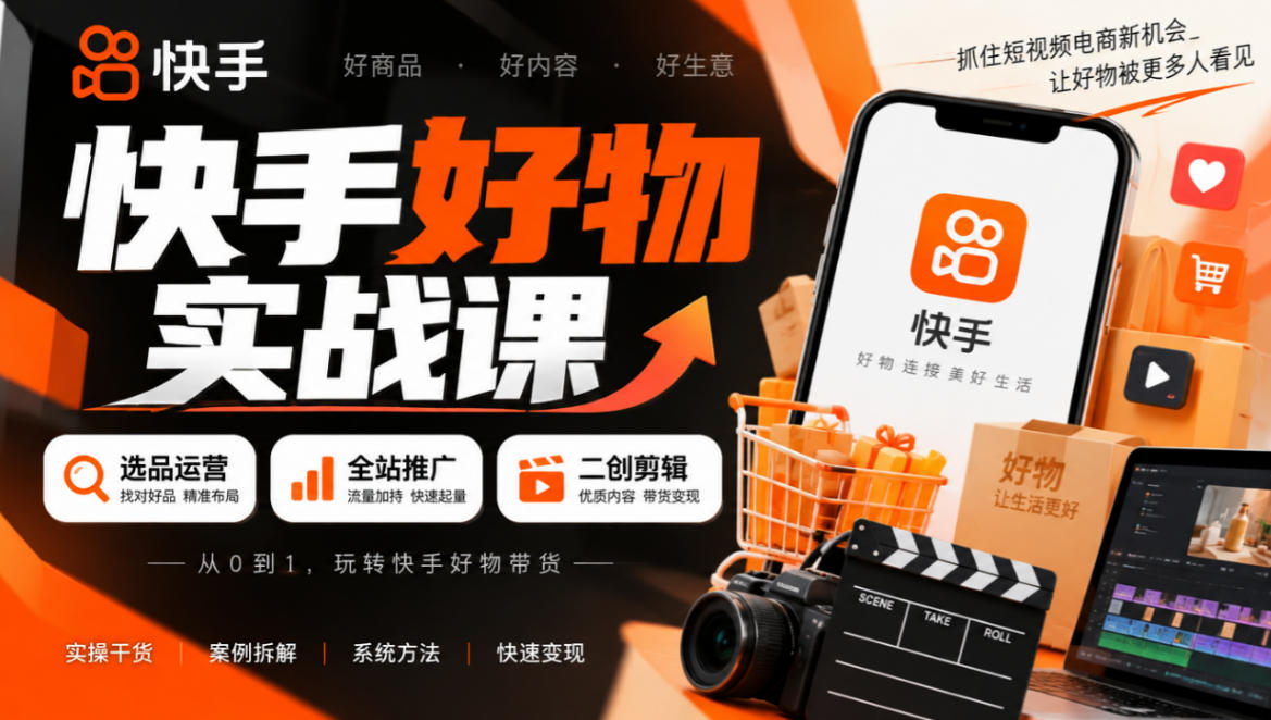 快手好物实战课|选品运营+全站推广+二创剪辑带货变现-迦哆网创社