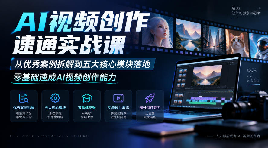 AI视频创作速通实战课|从优秀案例拆解到五大核心模块落地,零基础速成AI视频创作能力-迦哆网创社