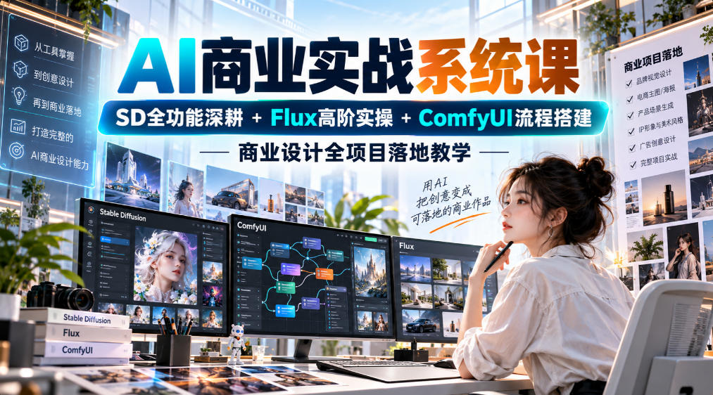AI商业实战系统课|SD全功能深耕+Flux高阶实操+Comfyui流程搭建,商业设计全项目落地教学-迦哆网创社