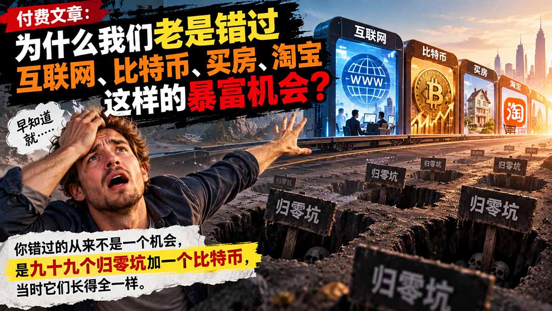 付费文章：为什么我们老是错过互联网、比特币、买 房、淘宝这样的暴富机会？-迦哆网创社
