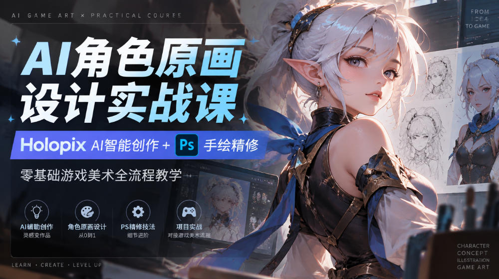 AI角色原画设计实战课｜Holopix AI智能创作+PS手绘精修，零基础游戏美术全流程教学-迦哆网创社