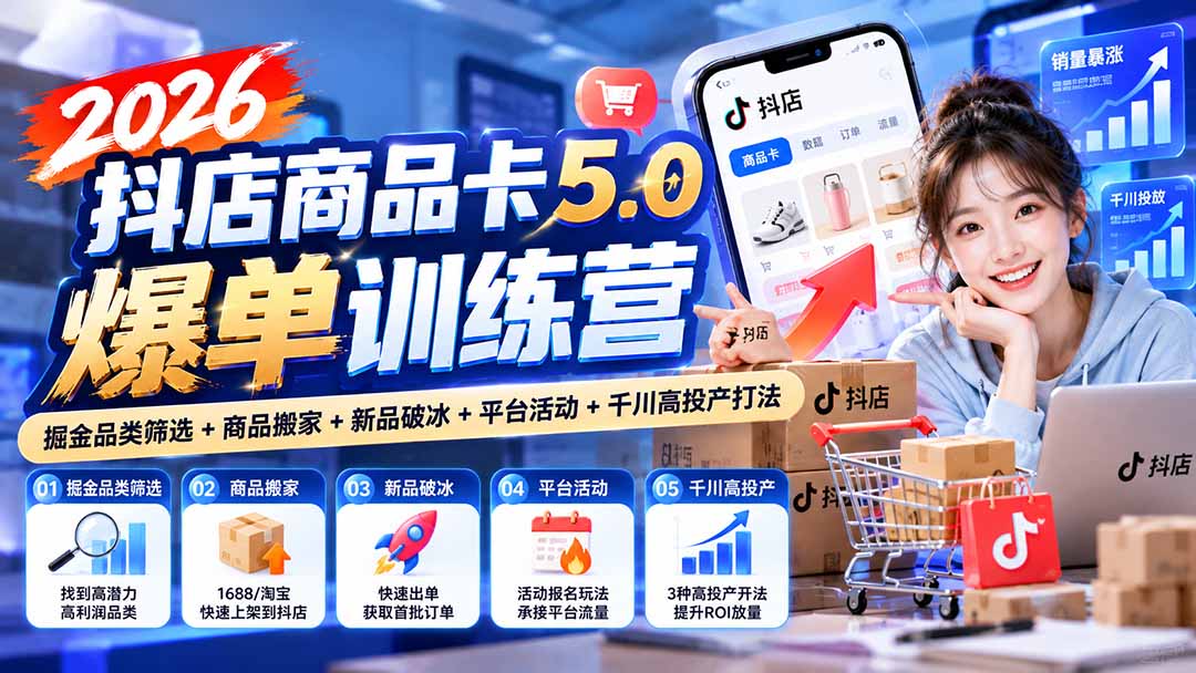 2026抖店商品卡5.0爆单训练营：掘金品类筛选+商品搬家+新品破冰+平台活动+千川高投产打法-迦哆网创社