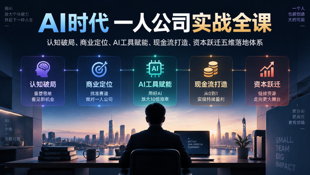 AI时代一人公司实战全课｜认知破局、商业定位、AI工具赋能、现金流打造、资本跃迁五维落地体系-迦哆网创社