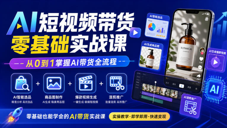 AI短视频带货零基础实战课|AI智能选品+商品图制作+爆款视频生成+混剪推广,从0到1掌握AI带货全流程-迦哆网创社