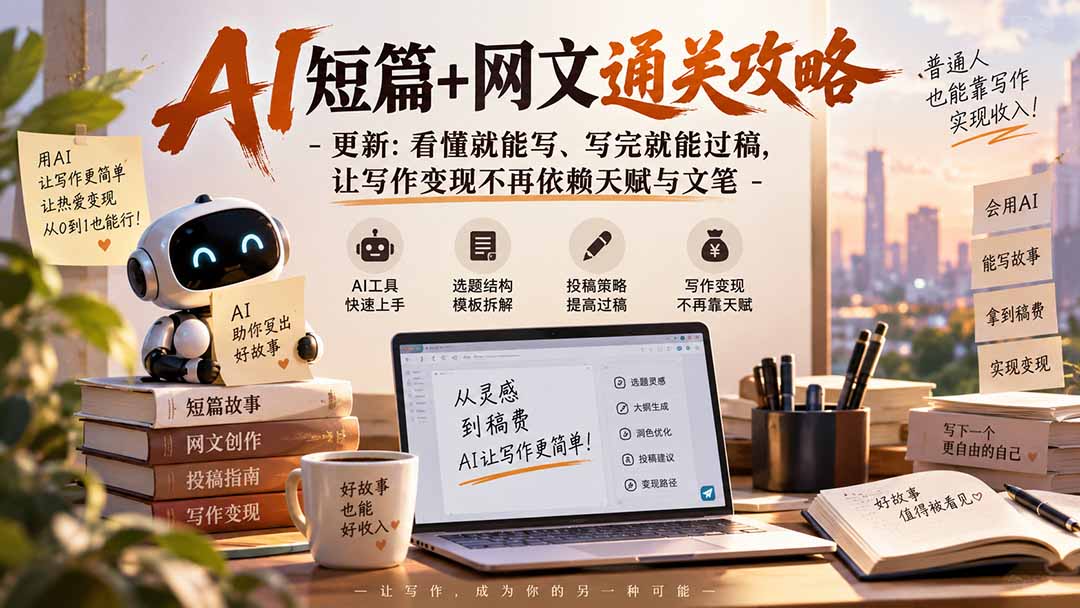 AI短篇+网文通关攻略-更新1009：看懂就能写、写完就能过稿，让写作变现不再依赖天赋与文笔-迦哆网创社