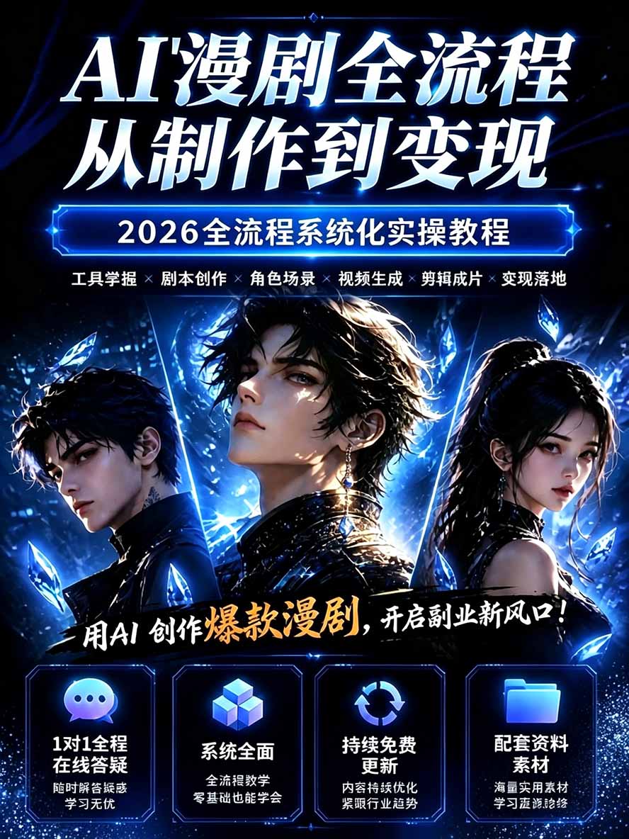 图片[1]-【无水印】2026AI漫剧创作与商业变现掘金营：打通选题→AI编剧→角色场景→自动分镜→视频生成→剪辑发布→运营变现-迦哆网创社