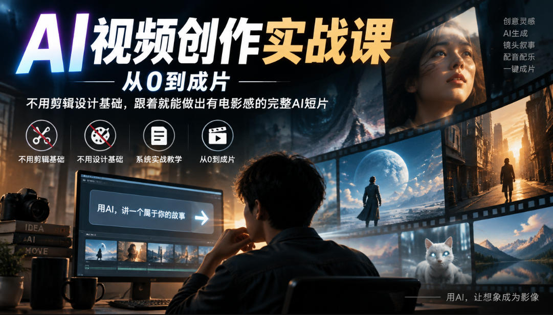 AI视频创作实战课，从0到成片，不用剪辑设计基础，跟着就能做出有电影感的完整AI短片-迦哆网创社