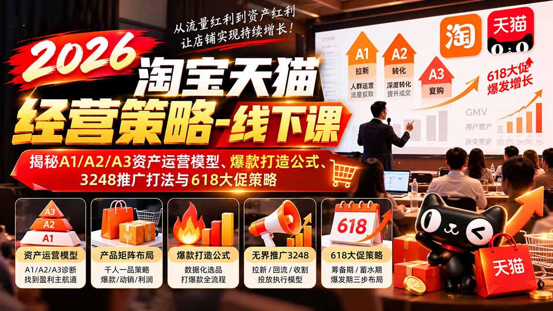 2026淘宝天猫经营策略-线下课:揭秘A1/A2/A3资产运营模型、爆款打造公式、3248推广打法与618大促策略-迦哆网创社