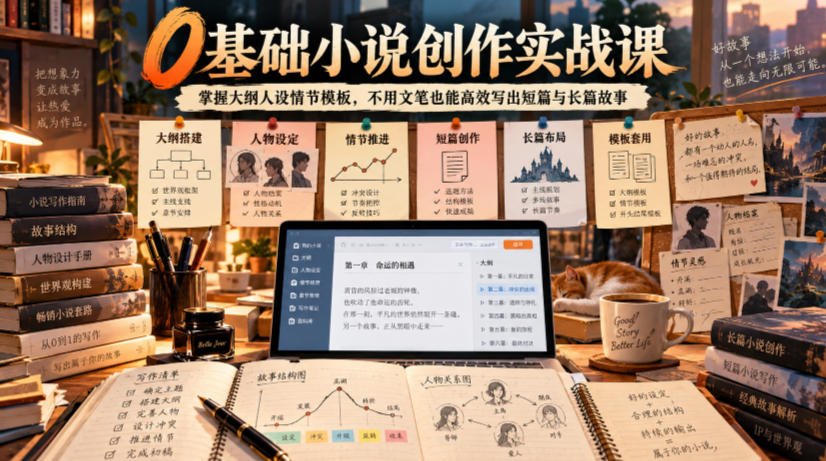 0基础小说创作实战课｜掌握大纲人设情节模板，不用文笔也能高效写出短篇与长篇故事-迦哆网创社