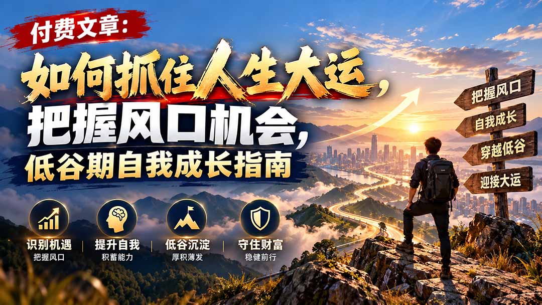 付费文章：如何抓住人生大运，把握风口机会，低谷期自我成长指南-迦哆网创社