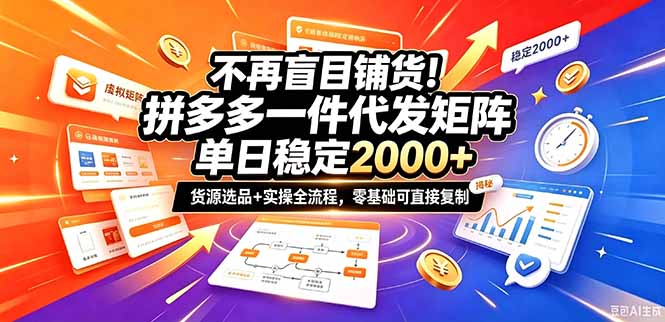 不再盲目铺货！拼多多一件代发矩阵落地攻略，提供优质货源店铺运营全流程，零基础可直接复制-迦哆网创社