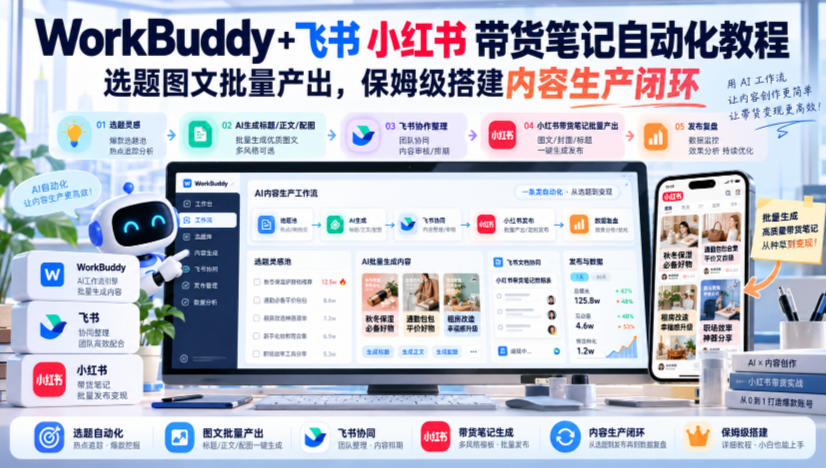 WorkBuddy+飞书小红书带货笔记自动化教程，选题图文批量产出，保姆级搭建内容生产闭环【文档】-迦哆网创社