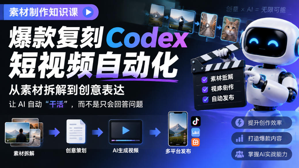 素材制作知识课，爆款复刻Codex短视频自动化，从素材拆解到创意表达，让AI自动“干活”，而不是只会回答问题-迦哆网创社